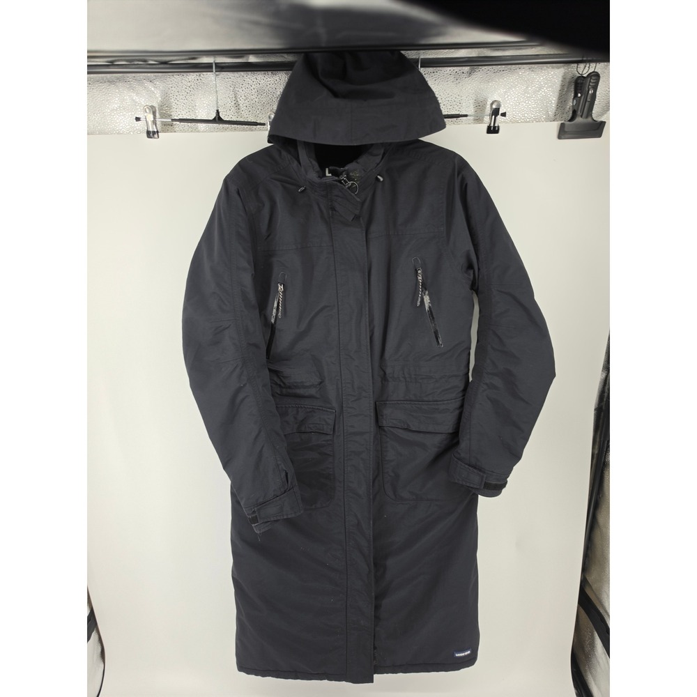 Lands End Womens Squall Insulated Parka Black Waterproof Hooded Coat S/T 6-8